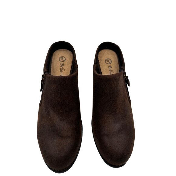 Belle Vita Size 7.5M  Faux Suede Slip On Ankle Boots Side Zipper Brown - Picture 3 of 13